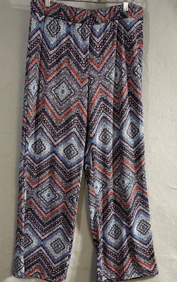 Calça feminina Kim Rogers vermelha branca e azul cintura alta drapeada Palazzo perna larga PL - Imagem 1 de 4