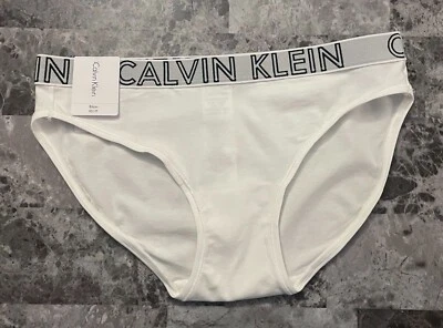 NWT CALVIN KLEIN XS WHITE BLACK GRAY THICK LOGO WAISTBAND BIKINI PANTIES - Image 1 of 4