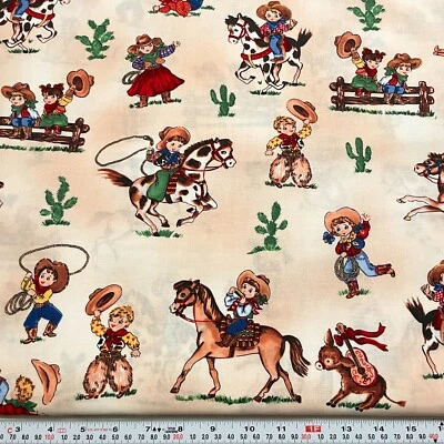 Paper Doll Cowboy by Whistler for Windham Fabrics Beige Cotton FAT QUARTER 18x21 - Image 1 of 2