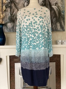 Boden Size 14 Azalea Silk Blend Blue & White Contrast Prints Short Tunic / Dress