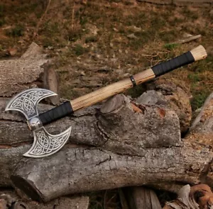 Handmade Viking Double Blade Head Axe Steel Hatchet Tomahawk Battle Hand MS-9669 - Picture 1 of 9