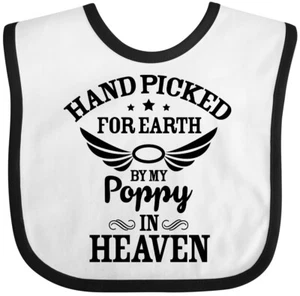 Inktastic Handpicked For Earth By My Poppy In Heaven With Angel Wings` Baby Bib - Picture 1 of 11
