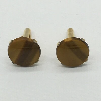 Vintage Krementz Gold Tone Round Button Tiger's Eye Stone - Image 1 of 4