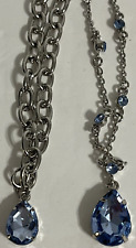 Pendant Bracelet Set Blue Teardrop Stone Silver Chains 2 pc With Box Avon
