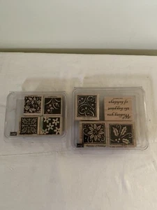 Stampin Up Happiest of Holidays Mostly Flowers 2 Stamp Sets Wood Rubber - Picture 1 of 7