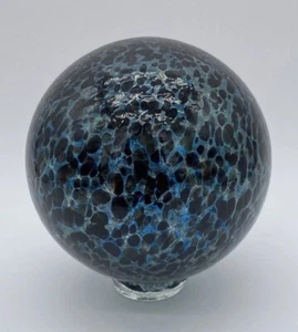 Oregon Hand Blown Beach Glass Float Orb Blue Black Spots 6” - Picture 1 of 5