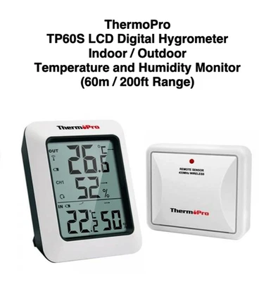 ThermoPro Digital Hygrometer Thermometer In & Outdoor Temp & Humidity Monitor - Image 1 of 4