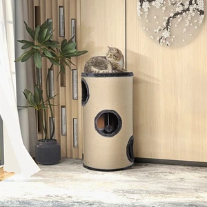 PawHut Katzenkratztonne Sisal Activity Center Eigentumswohnung, 70 cm, beige grau - Bild 1 von 11