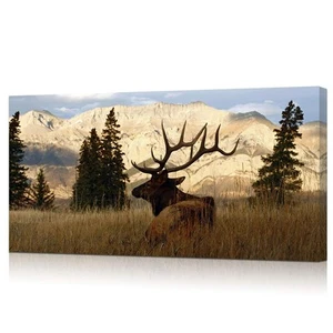 Wildlife Animal Painting Deer Elk Wall Art Canvas Prints Autumn Forest Landsc... - Picture 1 of 7