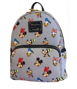 Disney Parks Loungefly Mickey Mouse Fabulous 5 Faces Denim Mini Backpack - NEW - Picture 1 of 3