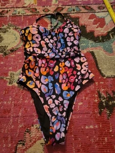 NEW NWT Cupshe womens Small black pink purple cheetah leopard swimsuit 1 piece - Picture 1 of 5
