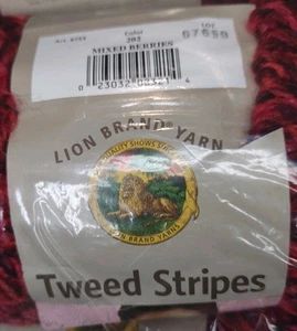 New Lot Of 7 Lion Brand Tweed Stripes Yarn Mixed Berries 🍒 Discontinued - Picture 1 of 4