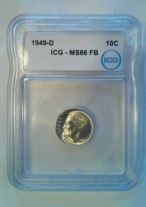 Moneda de diez centavos Roosevelt 1949-D MS66 FB ICG - 90 % plateada - Imagen 1 de 4