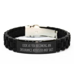 Insurance Adjuster Gifts - Funny Quote, Adjustable Glide lock Clasp Black Stainl - Picture 1 of 4