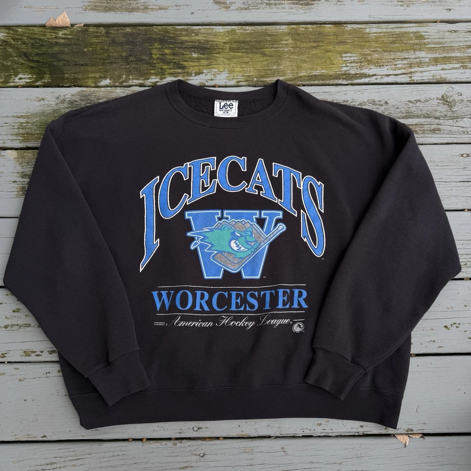 Sudadera de Colección Worcester Ice Cats Cuello Redondo Hombres XL Negra AHL Ligas Menores Años 90 Foto 1 de 4