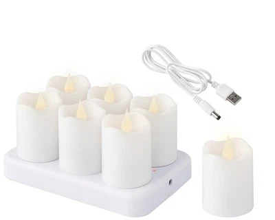 6 LED Teelichter 4cm Kunststoff Elektrische batteriebetrieben aufladbar Weiß  - Bild 1 von 4