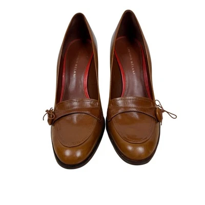 Zapatos de salón clásicos de tacón mocasín de cuero marrón para mujer Antonio Melani talla 7,5 Foto 1 de 4