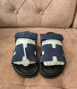 Hermès Navy Noir / Navy suede Chypre Sandals - Size U.K. 8 / EU 42 / US 9 - Picture 1 of 8