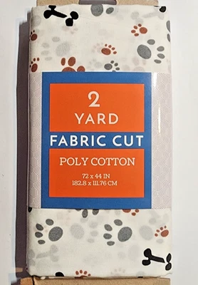 2 ярда ткани из поликоттона 72 x 44 дюйма белый с принтом лапы и кости собаки - Изображение 1 из 2
