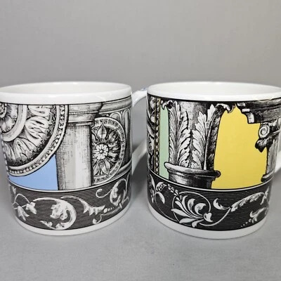 2 Wedgwood Mugs Blue Doric Green Corinthian Columns Architecture Bone China Pair - Image 1 of 4