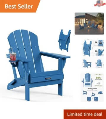 Cómoda silla plegable Adirondack de gran tamaño con portavasos en azul real Foto 1 de 4