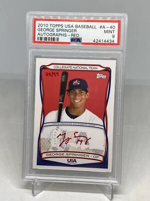 2010 USA Baseball GEORGE SPRINGER /99 AUTO ROOKIE Red Ink RC Prospect PSA 9 POP5 - Image 1 of 4