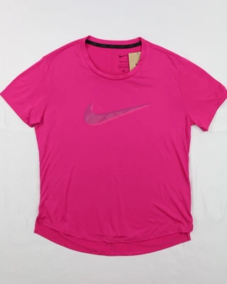 Nike Womens DF SWOOSH HBR Short Sleeve T-Shirt Running Dri Fit Pink S Lightweigh - Image 1 of 4