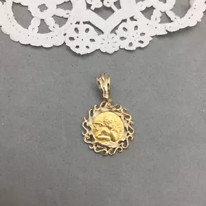 10K Yellow Gold Guardian Angel Cherub Pendant 7/8" x 5/8" 1.4 Grams - Picture 1 of 4