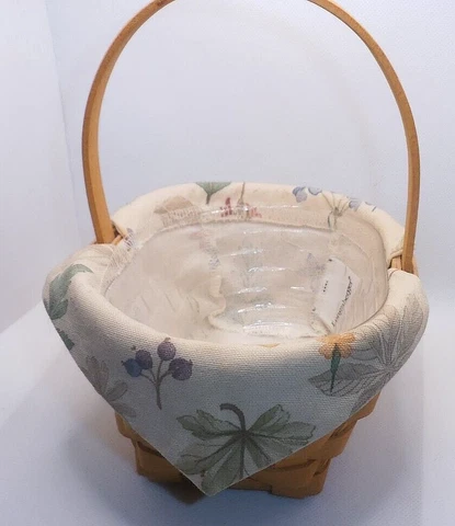 Longaberger 6 Inch Basket American Cancer Society 1999 With Floral Pattern Liner Cover