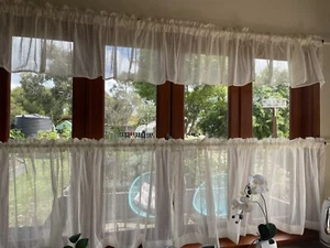 Cafe Curtain 3.5 metre top + Bottom 30 cm+ 50 cm drop Textured IVORY SIDES SEWN - Picture 1 of 6