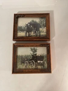 Alte Fotos von Pferd und Buggy im Holzrahmen 2er Posten - Bild 1 von 7
