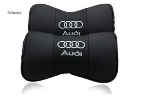 2 piezas Premium negro cuero auténtico cojín de cuello reposacabezas para asientos de coche de Audi - Imagen 1 de 8