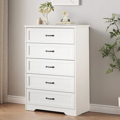 Chest of 5 Drawers Wood Dresser for Bedroom Nightstand Storage Organizer Cabinet - Image 1 of 4