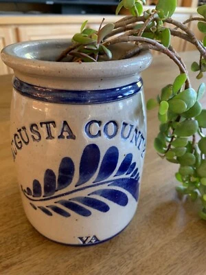Vajilla de gres de colección años 80 Augusta County VA 4" diámetro x 6" utensilio de maceta alto Foto 1 de 4
