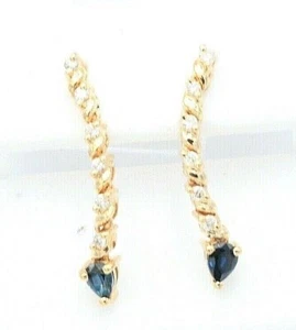 Pendientes colgantes de diamantes y zafiros en forma de pera de oro amarillo de 14 k $1,650 venta al por menor - Imagen 1 de 4