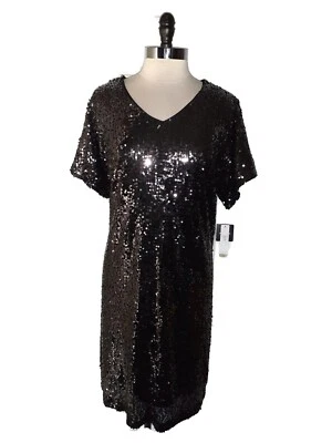 NEW ROBBIE BEE Plus Size 1X Shift Dress Grey Sequins Short Sleeve Knee Length - Image 1 of 4