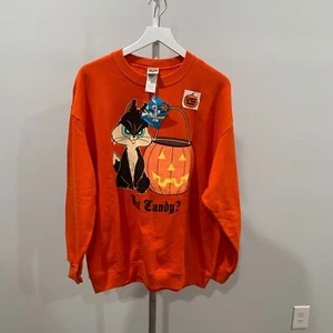 Vintage Looney Tunes Penelope Cat Orange Halloween Glow The Dark Sweater XL NWT - Picture 1 of 9