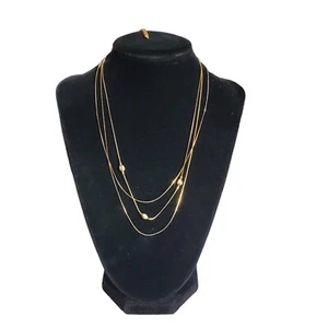 Vintage 3 Strand Gold Tone Adjustable Necklace With 3 Unique Beads 18"-20" - Picture 1 of 15