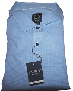 Camisa Jos A Bank Traveler Manga Larga Alta 3XLT Ajuste Tradicional Azul Pata de Gallo - Imagen 1 de 4
