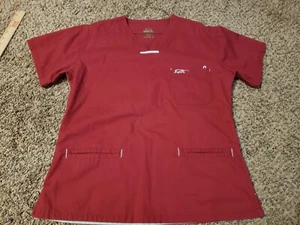 Iguana Med Scrub Top Womens Size S Small Maroon Short Sleeve V Neck Pockets - Picture 1 of 10