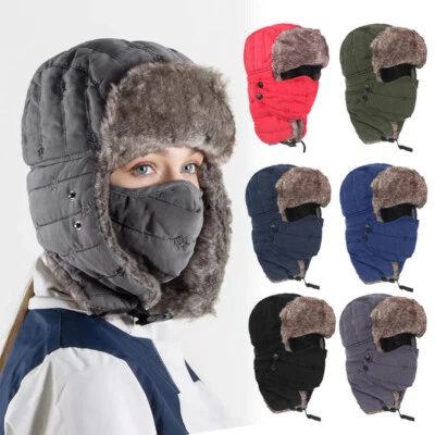 Sombrero de aviador forrado de piel térmica de invierno con oreja cubierta facial completa para hombres mujeres Foto 1 de 4