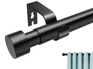 Black Curtain Rods 18-48 Inch Adjustable 1 Inch Diameter Cylindrical Finials - Picture 1 of 6