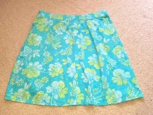 NWOT Womens Skirt-J. JILL-blue/green/white floral cotton knit pull-on elastic-L - Picture 1 of 4