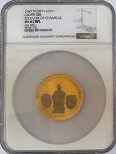 1963 Mexico Gold JFK Grove-828 Recovery of Chamizal NGC MS-63 DPL - Picture 1 of 6