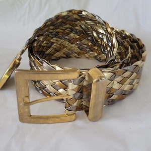 Vintage 80s Women’s Gold Silver Bronze Braided Adjustable Belt Size Small Disco  - Picture 1 of 6