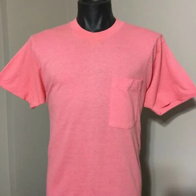 Vintage 80s Fruit of The Loom Pink Blank Selvedge Pocket T Shirt Large Mens Tee - Image 1 of 4