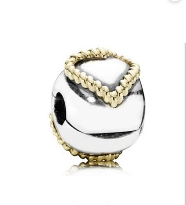 Pandora Two Tone Sterling Silver 14ct Gold Braided Heart Clip 750599 - Image 1 of 3