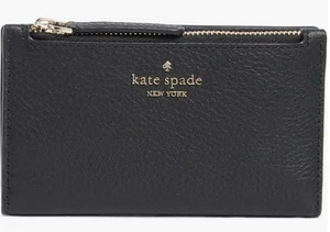 Cartera pequeña Kate Spade Jackson negra delgada cremallera doble pliegue cuero granulado nueva con etiquetas $159 - Imagen 1 de 12