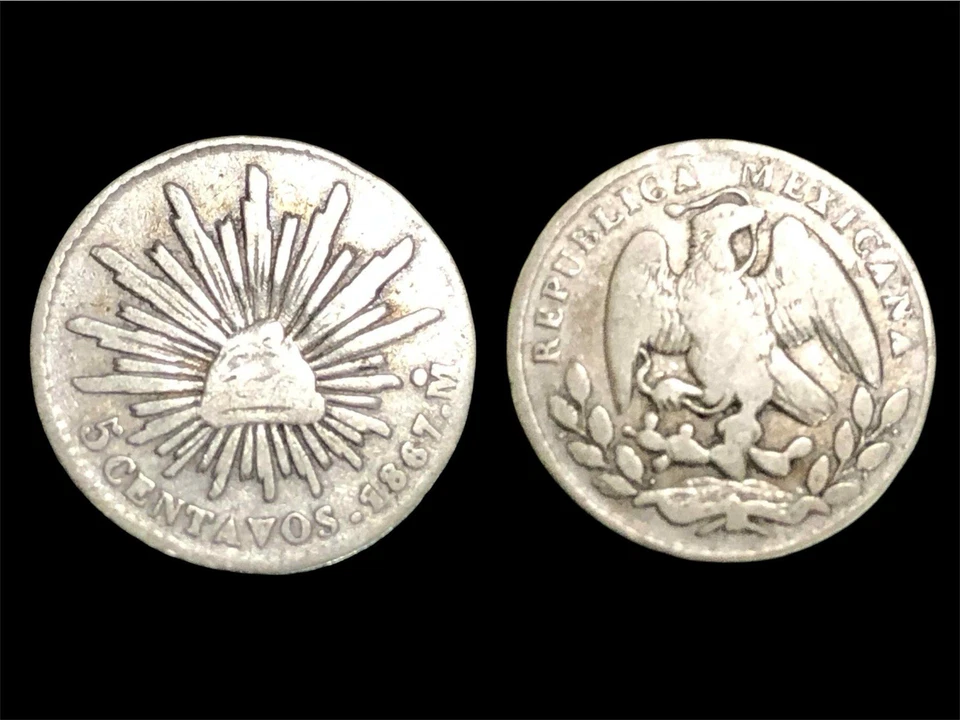 Mexico  Rare 1867-Mo 5 Centavos  Second Republic Silver Great Condition - Image 1 of 1