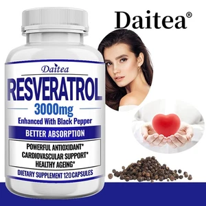 Resveratrol 3000 mg Cápsulas - Con Pimienta Negra - Antioxidante Natural - Imagen 1 de 8
